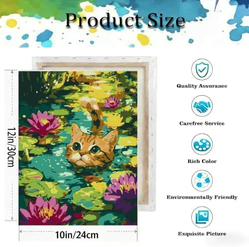 Paint by Numbers Kit for Adults-Pond Cat,DIY Canvas Oil Painting 10x12In