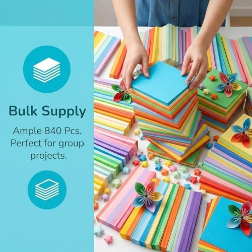 840 Pcs Origami Paper, Stars Colorful Strips Square Paper Double Sided Colored Paper Artistic Designing Gift (840)
