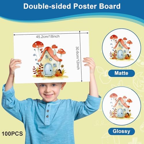 100 Pcs 12" x 18" Poster Board White Poster Board Paper Bulk 250 GSM Thickness Vision Boards Smart PosterBoard for Drawing School Arts Craft Projects Presentations Scrapbooking Blank Graphic Display