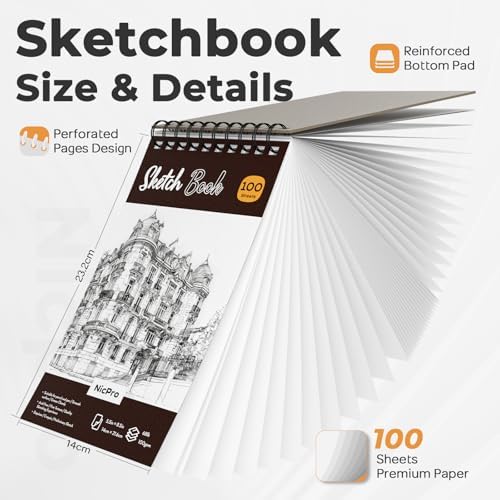 Nicpro 26PCS Art Drawing Supplies Kit, Mechanical Pencils Set 0.5, 0.7, 0.9 & 2mm, 100 Sheets Sketch book, 172PCS Lead Refills, School Supplies Gifts for Artist Adults Teens Girls Boys Sketching