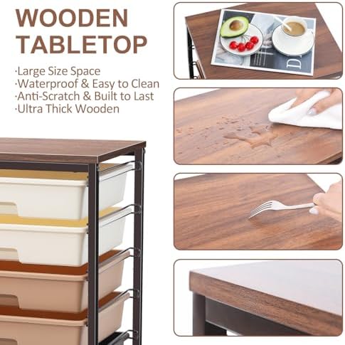 SYKIARIOL Rolling Cart with Drawers, 8 Drawers Utility Cart, Brown Gradient | Craft Organizers and Storage Cart with Wooden Top for Living Room,Classroom,Bedroom,Dorm,Home Office