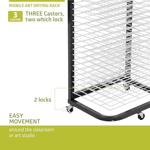 Pearington 25-Shelf Mobile/Wall Mountable Art Drying Rack for Art Studios & Classrooms, 13" D x 17.5" W x 39.4" H, Black/White