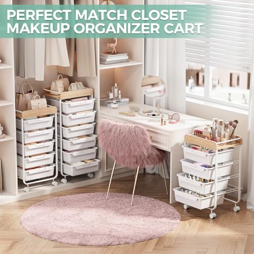 SYKIARIOL Rolling Storage Utility Cart with 4 Drawers,Art Cart,White