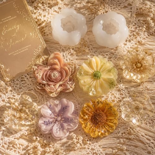 4 Pack 3D Flower Silicone Molds,DIY Candle Soap Making Cake Decorating