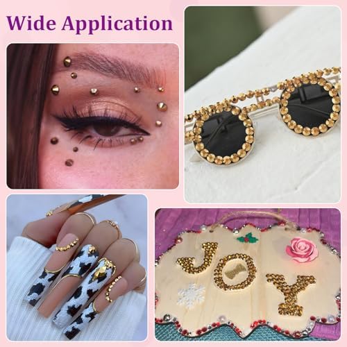 30000Pcs Mine Gold Rhinestones for Bedazzling with B7000 Jewelry Glue, Bedazzler Kit Bulk Flatback Gems, Resin Rhinestones for Crafting Crafts Clothing Shoes Fabric Nail Art Assorted Size 2/3/4/5/6mm