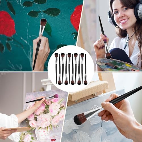 10 PCS Mop Brush for Acrylic Painting, 1 Inch Blending Brush for Acrylic Painting with Short Wooden Handle, Oval Blending Brushes Oil Paint Brushes for Gouache, Acrylic, Watercolor, Face Body, Black