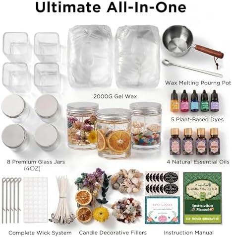 LumaCraft Clear Gel Wax Candle Making Kit – 4.4LB Transparent Jelly Wax with Boutique Fragrance Oils, Dyes, Glass Jars, Wicks & Decor Supplies, Luxury Complete DIY Starter Kit for Beginners & Adults