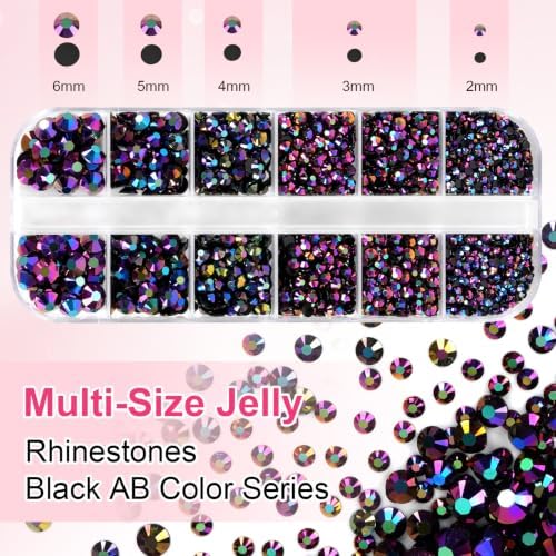 6000PCS Resin Jelly Rhinestones for Crafting, Black-Bottom Purple Red AB Flatback Gems, Bedazzling Crystal with 10ml B7000 Jewelry Glue and Tweezers Dotting Pen for DIY Crafts Clothing Shoes Nail Art