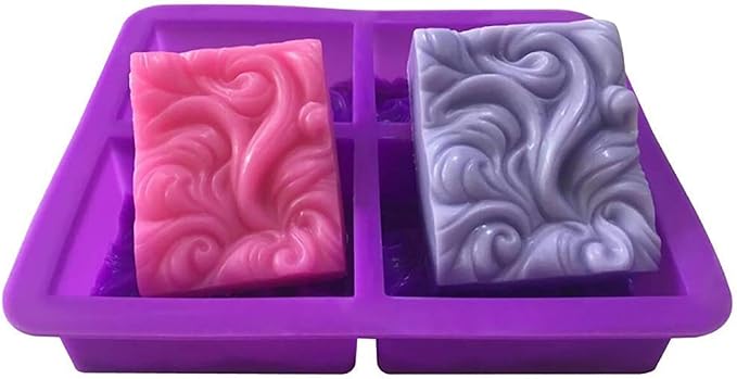 Jucoan 4 Pack Ocean Wave Silicone Soap Mold, 4 Cavities 3.5 oz Rectangle Nautical Wave Swirls Silicone Molds for Handmade Craft Soap, Wax Candle, Lotion Bars, Bath Bombs, Resin Craft, Wedding Favor