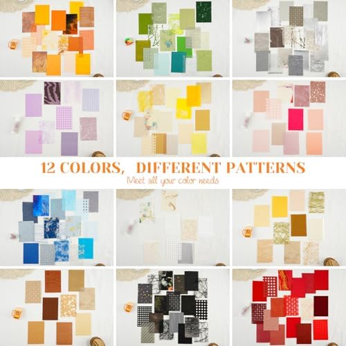 208 Pcs Textured Scrapbook Paper and Mesh Fabric Assorted Set 12 Color