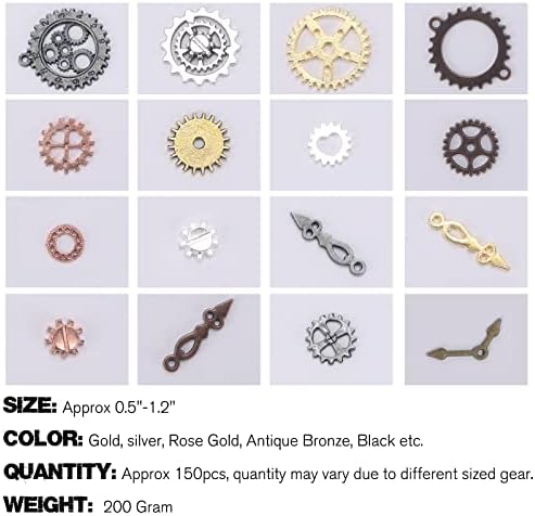 BigOtters 200 Gram Antique Steampunk Gear,Mix Steampunk Wheel Alloy Gear Pendants Charms for Crafting Jewelry Making