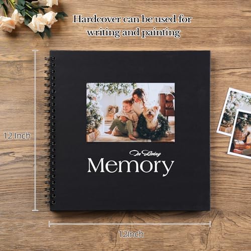 potricher 12 x 12 Inch Large DIY Scrapbook Photo Album 40 Pages, Black | Thick Kraft Paper Scrap Book Photo Albums, Memory Book for Wedding, Anniversary, Baby, Family, Travel, DIY Projects