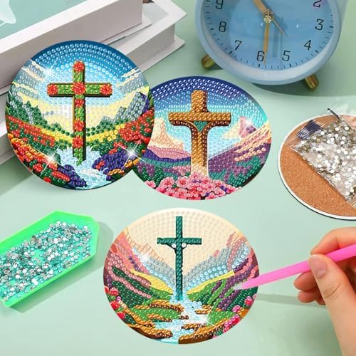 8 Pcs Diamond Art Coaster Kit for Adult with Holder, Diamond Coasters 4x4in