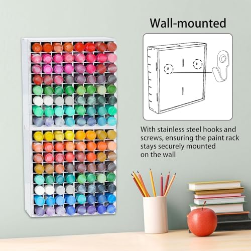 Krafetto 2 Pack 64-Grid Paint Organizer for 2 Oz Bottles, Wall Mount
