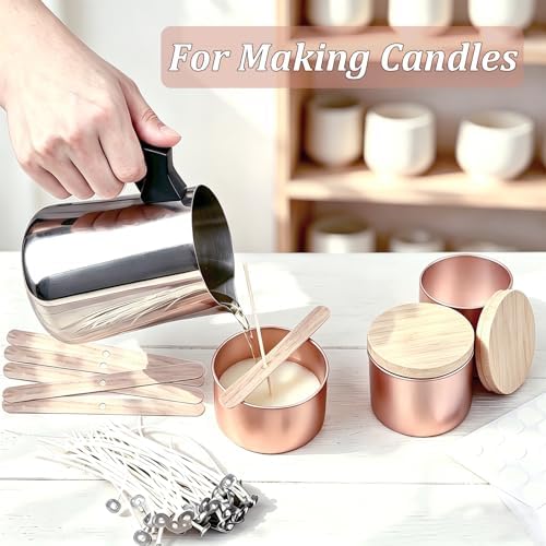 Candle Tins Jars Container Vessels for Making Candle 8 oz Rose Glod Empty Candle Tins Can With Lid Wax Container Bulk Making DIY Candle Supplies Accessories (Rose Gold with Woodgrain Lid, 8oz-12pcs)