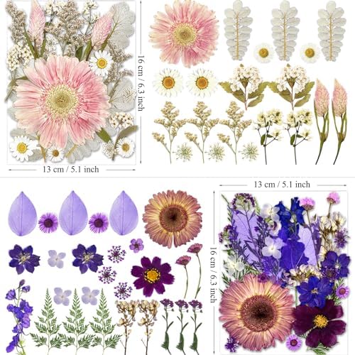 MIKIYA 98Pcs Pressed Dried Flowers for Resin Molds, Real Natural Bulk Big Dry Floral Leave for DIY Art Crafts, Epoxy Jewelry, Candle, Soap Making, Nails Decors