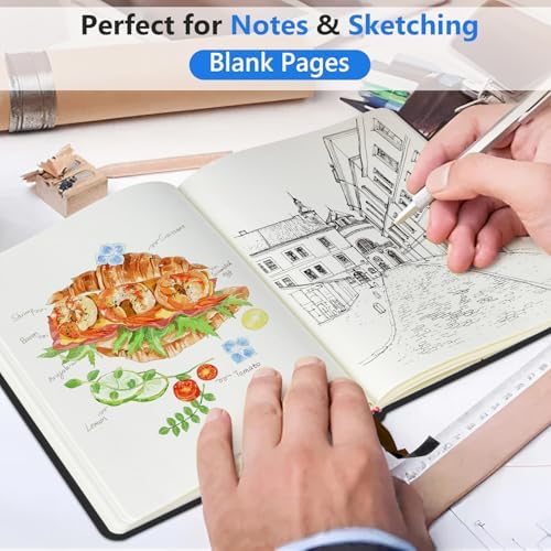 Blank Journal Notebook 5.9"×8.5", Leather Sketchbook,160 Pages Sketch book | A5 Sketchbook for Drawing, 100 Gsm Plain Paper, Writing Journal for Men Women, Hardcover Notebook for School Work Travel Art