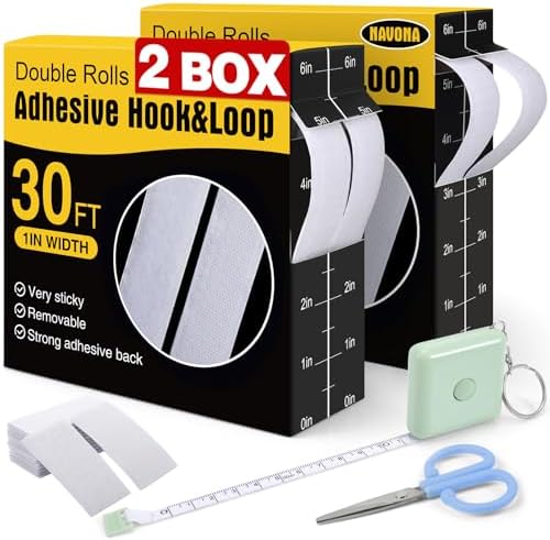 Navona 2 Boxes Heavy Duty Hook and Loop Strips with Adhesive, 60Ft x 1 Inch