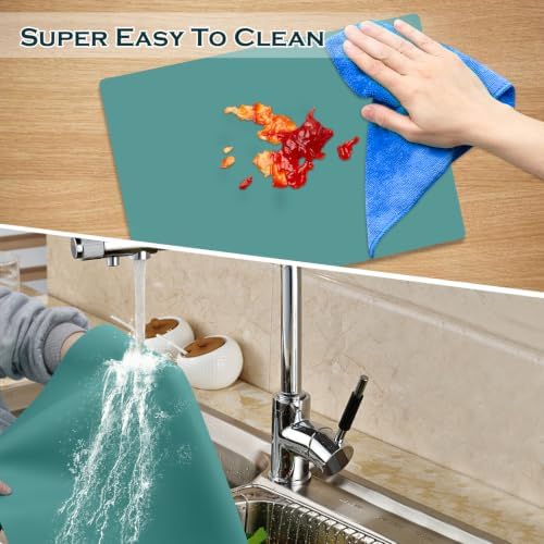 Dark Green Countertop Mat - Silicone Table Kitchen Desk Mat - Non-Slip & Heat Resistant - Dinner Placemat Pastry Dough Rolling Mat 15.7 x 11.8 inches