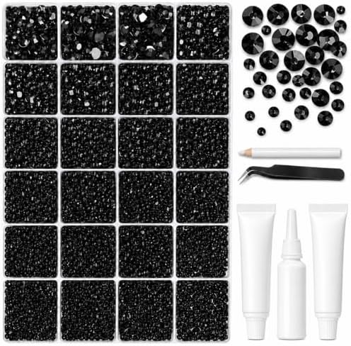 32000Pcs Black Jelly Rhinestones for Bedazzling Kit,Mix Sizes Black Resin Flatback Gems,2,3,4,5,6MM Bedazzled Stones Crystal with Craft Supplies for Crafting, Nail Art, Shoes, Books