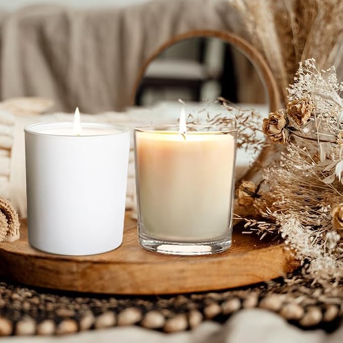 SHOWIN Thick Candle Jars for Making Candles 12 Pcs, 10 OZ Clear Empty Jars with Wood Lids for Candle Making, Sample Container