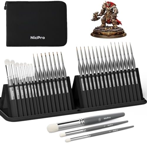 Nicpro 30 PCS Miniature Paint Brushes & Dry Brush, Model Paint Brush Set