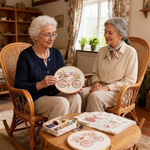 SCECALA 3 Pack Fall Pink Bicycle Flower Embroidery Kit