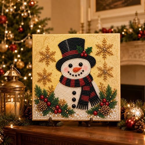LJSCQF DIY Christmas Pearl Diamond Painting Art Kit with Frame, Home Wall Decor Art Craft Kit, Holiday Christmas Wall Decor, Handmade Home Decoration Gift (Snowman, 7.8x7.8in)