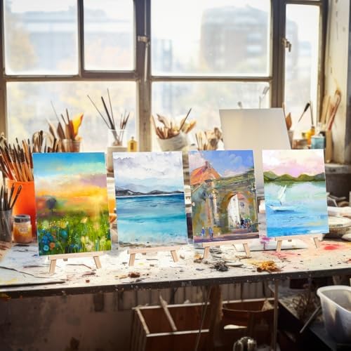 Motimind 36 Pcs 6 x 8 Mini Canvas and 8" Easel Set Bulk for Paint Party
