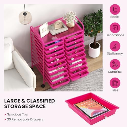 COSTWAY 20-Drawer Rolling Storage Cart, Utility Storage Organizer Cart