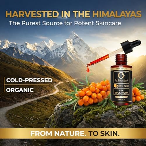 Organic Sea Buckthorn Oil Cold Pressed - 100% Pure Seabuckthorn Oil for Face, Skin & Hair | Anti-Aging, Acne & Dry Skin Care