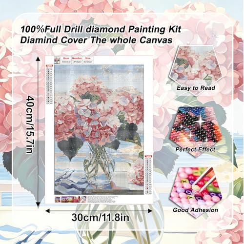 VeGuude Diamond Art Kits for Adults, Full Drill Hydrangea Flowers Diamond Painting Kits for Beginners, DIY Full Rhinestone 5D Diamond dots (Gemstone Craft), Home Wall Decoration (12x16 inch)