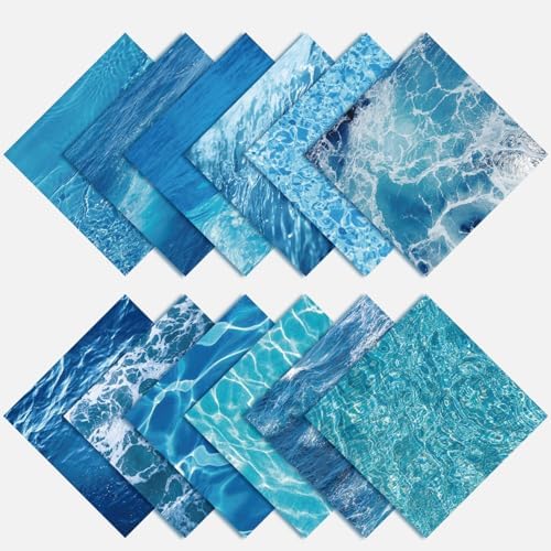 12in Blue Waves Scrapbook Paper Pad - 24 Sheets Double Side Sea Patterns Designed Aesthetic Collage Material for Junk Journal Folded Card Making DIY Crafts Gift Wrapping Supplies