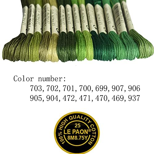 Premium Rainbow Color Embroidery Floss - Cross Stitch Threads - Friendship Bracelets Floss - Crafts Floss - 14 Skeins Per Pack Embroidery Floss, Medium Avocado Green Gradient