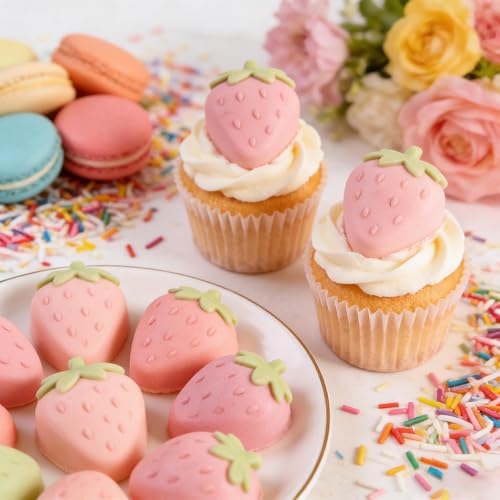 2PCS Silicone Strawberry Chocolate Molds, 6 Cavity Strawberry Baking Molds for Candy, Cupcake Topper, Pudding, Jello, Ice Cube, Wax, Resin, 10.24 x 6.89 x 0.98 Inches