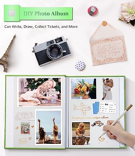 Artfeel Photo Album Self Adhesive Scrapbook Album for 3x5 4x6 5x7 8x10 Pictures,60 Pages Linen Cover with Display Window DIY Photo Book,Ideal Gifts for Family Travel Wedding Baby