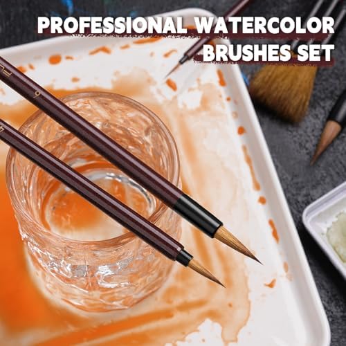 Watercolor Brushes Set, Fuumuui 5Pcs Goat Mixed Sable Hair with Nylon Water Color Paint Brush with Flat Round Detail for Watercolor, Pottery, Acrylic, Gouache