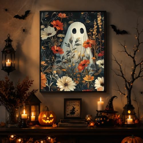 Ghost Paint by Numbers Kit for Adults Beginner with Framed 10x12 Inch