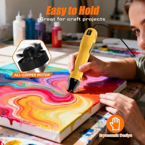 330W Mini Heat Gun, 250℃/350℃ Dual Temp Fast Heat Hot Air Gun with Overload Protection, Reflector Nozzle and Double Insulated 1.5m Cable for Heat Shrink Tubing, Crafts, Embossing (Yellow)