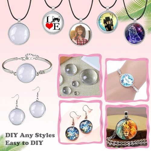 45pcs Pendant Trays Set with Cabochon Glass, Round
