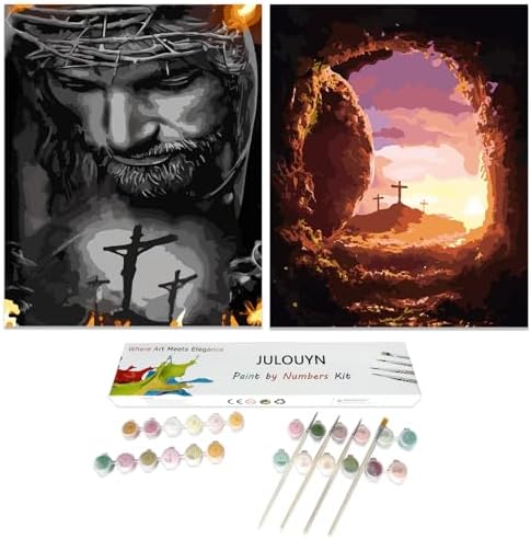 JULOUYN 2 Pack Christ Religious Paint by Numbers Kit for Adults,16x20 in | Easy to piant for beginners elderly, DIY art, with Magnifying glass, Relaxing & Stress relief, canvas, Home wall decor
