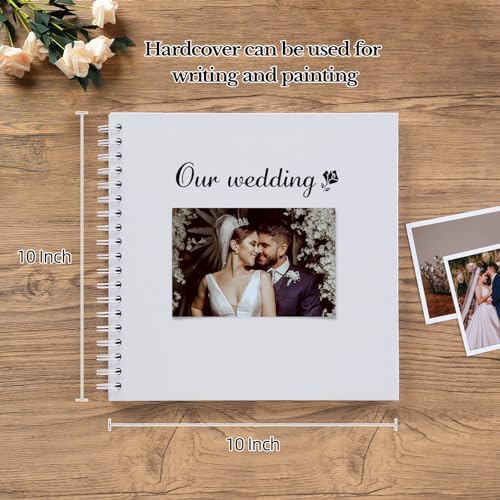 potricher 10 x 10 Inch DIY Scrapbook Photo Album 40 Pages, White | Thick Kraft Paper Scrap Book Photo Albums, Memory Book for Wedding, Anniversary, Baby, Family, Travel, DIY Projects