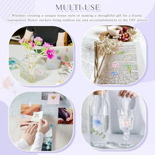 160Pcs Natural Flower Stickers for Scrapbooking,Self-Adhesive Transparent Flower Stickers Scrapbook Supplies Journaling Supplies for Adult Card Making Letters DIY Water Bottle Cards Decoration