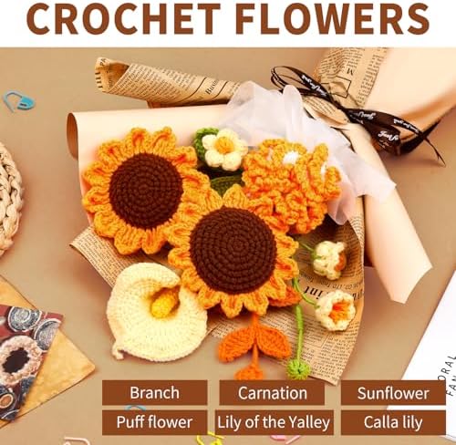 Kogyxe Crochet Kit for Beginners Sunflower Crochet Flowers for Adults