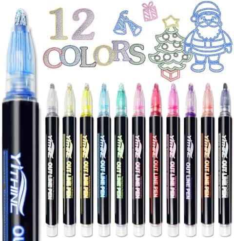 YITHINC 12 Outline Markers Metallic Glitter Pes, Gift for Kids Teen Girls