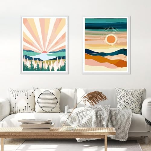 Jethami 2 Pack Paint by Numbers Kit for Adults Beginner, Mountains Lake Sunset Landscape DIY Canvas Art Kit for Home Decor 16x20 in