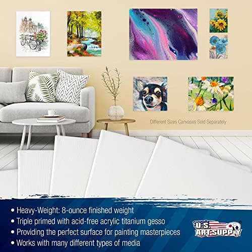 U.S. Art Supply 5x7 Stretched Canvas for Painting, 5/8" Profile, 10-Pack