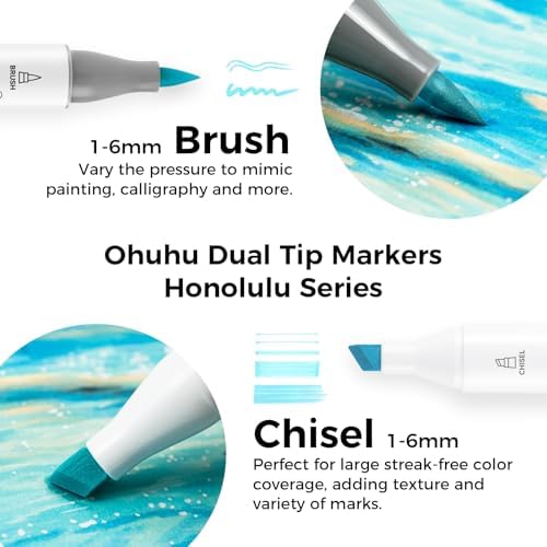 Ohuhu Pastel Alcohol Brush Markers- 48 Colors of Honolulu Blossoming- Alcohol Based Double Tipped Art Marker Set for Artist Adults Coloring Illustration- Brush & Chisel - Refillable - AP Certificated
