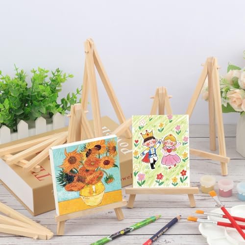 Yiksonyo 60 Pack 7 Inch Wooden Easel, Tabletop Wood Easels, Small Wooden Easel for Painting, Art, and Crafts