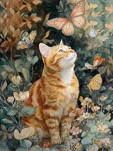 Diamond Art Kits for Adults,Cat Flower Diamond Painting for Beginners